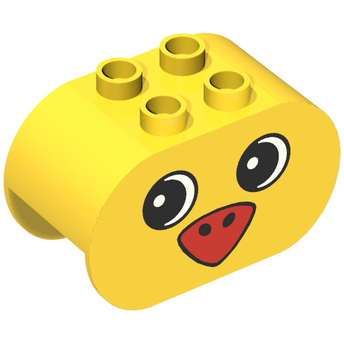 Duplo Brick 2 × 4 × 2 Rounded Ends with Bird Face Print Yellow