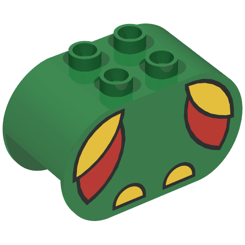 Duplo Brick 2 × 4 × 2 Rounded Ends with Red and Yellow Wings and Yellow Feet Print Green