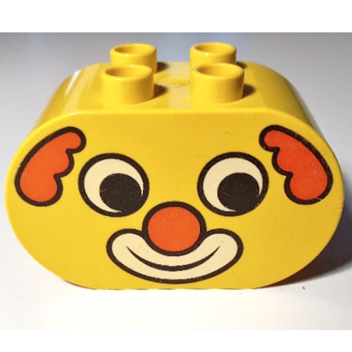Duplo Brick 2 × 4 × 2 Rounded Ends with Clown Face Print Gelb