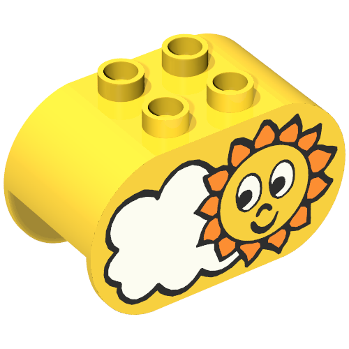Duplo Brick 2 × 4 × 2 Rounded Ends with Sun and Cloud Print Gelb