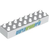 Duplo Brick 2 × 8 with 'WORLD GRAND PRIX' Print White