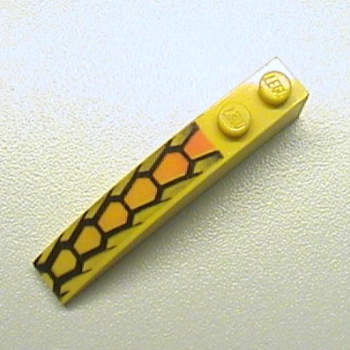 Brick Curved 6 × 1 with Repeating Orange and Black Hexagonal Scales Print Yellow
