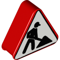 Duplo Brick 1 × 3 × 2 Triangle Road Sign with Construction Worker Print Rot