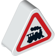 Duplo Brick 1 × 3 × 2 Triangle Road Sign with Steam Engine Print White