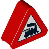 Duplo Brick 1 × 3 × 2 Triangle Road Sign with Steam Engine Print