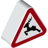 Duplo Brick 1 × 3 × 2 Triangle Road Sign with Deer Crossing Warning Print White
