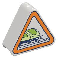 Duplo Brick 1 × 3 × 2 Triangle with Train, Orange Border print Weiß