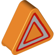 Duplo Brick 1 × 3 × 2 Triangle Road Sign with Silver and Red Triangle Print Orange
