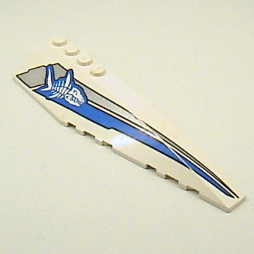 Brick Wedged, Curved 12 × 3 Right with Shark Skeleton and Blue and Silver Stripes Print Weiß