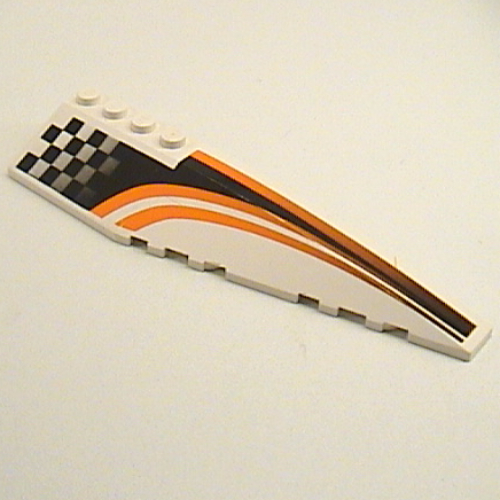 Brick Wedged, Curved 12 × 3 Right with Black and Orange Checkered / Striped Race Print Weiß