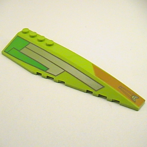 Brick Wedged, Curved 12 × 3 Right with Silver Panels, and Green and Orange Print Lime