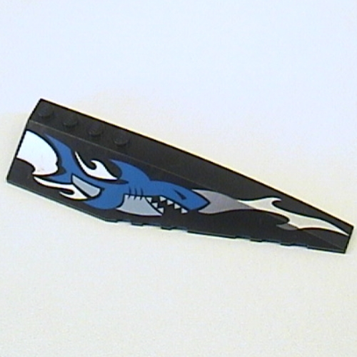 Brick Wedged, Curved 12 × 3 Right with Blue Shark and Silver Wave Print Schwarz