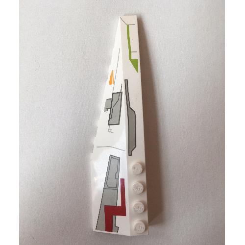 Brick Wedged, Curved 12 × 3 Left with Gray Panels & Lime, Orange, and Dark Red Markings Print White