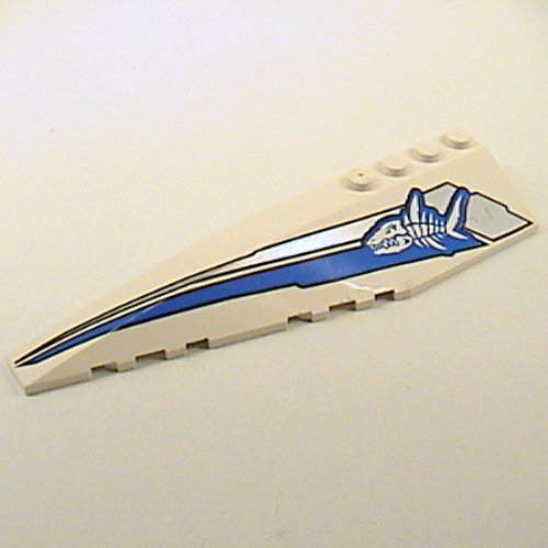 Brick Wedged, Curved 12 × 3 Left with Shark Skeleton and Blue and Silver Stripes Print White