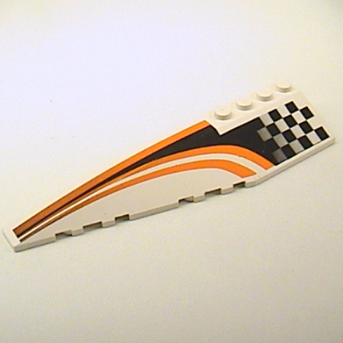 Brick Wedged, Curved 12 × 3 Left with Black and Orange Checkered / Striped Race Print Weiß