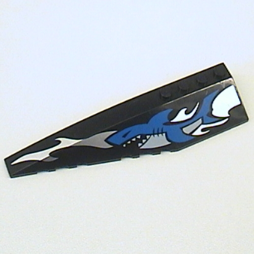Brick Wedged, Curved 12 × 3 Left with Blue Shark and Silver Wave Print Black