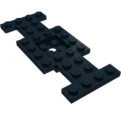 Vehicle Base 4 × 10 × 2/3 with 2 × 2 Recessed Center with Center Hole, 1 × 2 Cutouts (Early Version) Schwarz