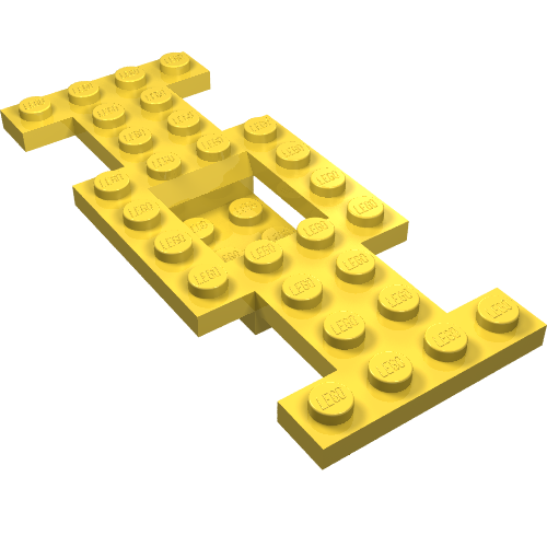 Vehicle Base 4 × 10 × 2/3 with 2 × 2 Recessed Center with Smooth Underside, 1 × 2 Cutouts, No Center Hole Gelb