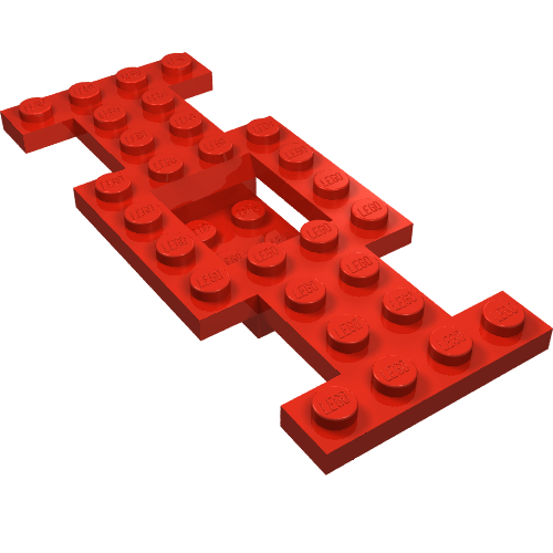 Vehicle Base 4 × 10 × 2/3 with 2 × 2 Recessed Center with Smooth Underside, 1 × 2 Cutouts, No Center Hole Red