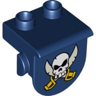 Duplo Plate 1 × 2 with Overhang with Skull & Sabers Print Dunkelblau