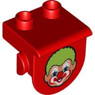 Duplo Plate 1 × 2 with Overhang with Clown Face Print Red