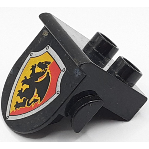Duplo Plate 1 × 2 with Overhang, with Dragon on Red and Yellow Shield Print Schwarz
