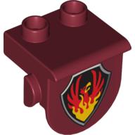 Duplo Plate 1 × 2 with Overhang, with Phoenix on Black Shield Print Dark Red