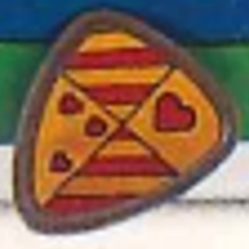 Duplo Shield, Flat Triangle with Red Stripes and Hearts Print Dark Gray