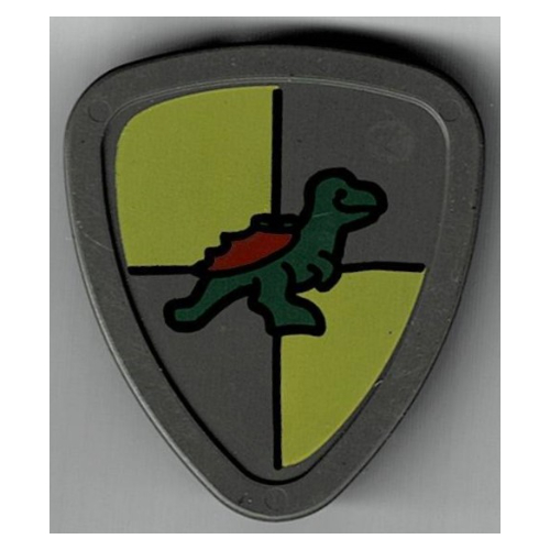 Duplo Shield, Flat Triangle with Yellow and Gray and Dinosaur Print Dark Gray