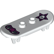 Sports Skateboard with Trolley Wheel Holders with Minifig Skull on Star and Winged Heart Print Weiß