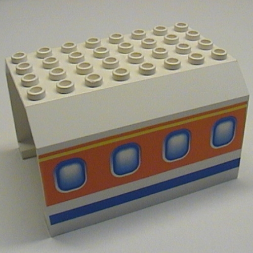 Aircraft Fuselage Angular Top 6 × 8 × 4 with Windows on Blue, Orange, and Yellow Stripes Print White