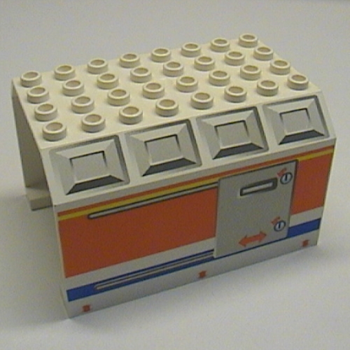 Flugzeugrumpf eckig oben 6 × 8 × 4 mit Tür auf blauen, orangenen und gelben Streifen (bedruckt) Weiß