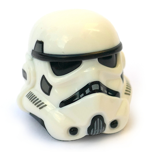 Helmet Stormtrooper Dual Molded, Black with Dark Bluish Gray and White Markings, Dark Gray Squares on Back Print Weiß