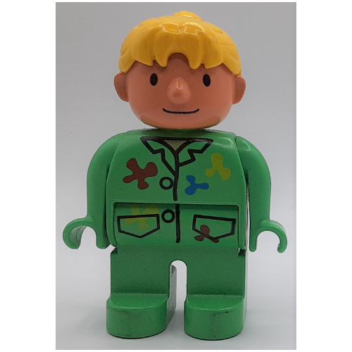 Duplo Figure, Early, Ponytail Yellow, Overalls with Paint Splashes Print (Wendy) Bright Green