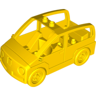 Duplo Car with 2 Studs on Roof, Dark Bluish Gray Base with 'Post' Print Yellow