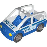 Duplo Car with 2 Studs on Roof, Blue Base and Blue 'POLICE' Print White