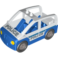 Duplo Car with 2 Studs on Roof, Blue Base and Silver 'POLICE' Print Weiß