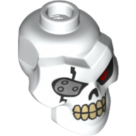 Minifig Head Special, Skull with Metal Eyepatch, Red Eye, Tan Teeth Print White