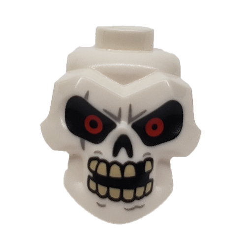 Minifig Head Special, Skull Red Eyes, Tan Teeth, Missing Tooth Print (Skulkin) White