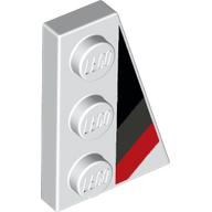 Wedge Plate 3 × 2 Right with Black/Light Bluish Gray/Red Markings Weiß