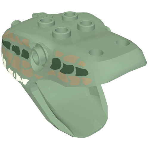 Animal Body Part, Snake / Serpent Head, Basilisk with Dark Green, Dark Tan, and Light Gray Scales Print Sandgrün