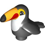 Duplo Animal Bird / Toucan with Bright Light Orange and Red Beak Print Black