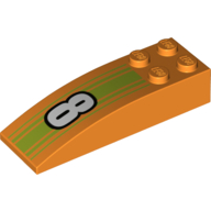 Brick Curved 6 × 2 with White '8' and Lime Stripes Print Orange