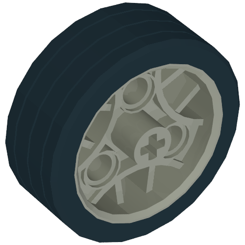 Wheel 36.8 × 14 ZR with Axle Hole, 3 Pin Holes, and Black Rubber Tyre Glued On Hellgrau