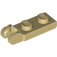 Hinge Plate 1 × 2 Locking with 2 Fingers On End, with Groove, 9 Teeth Tan
