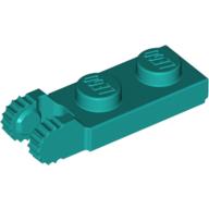 Hinge Plate 1 × 2 Locking with 2 Fingers On End, with Groove, 9 Teeth Dunkeltürkis