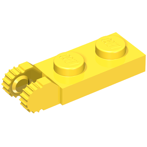 Hinge Plate 1 × 2 Locking with 2 Fingers On End, without Groove, 9 Teeth Yellow