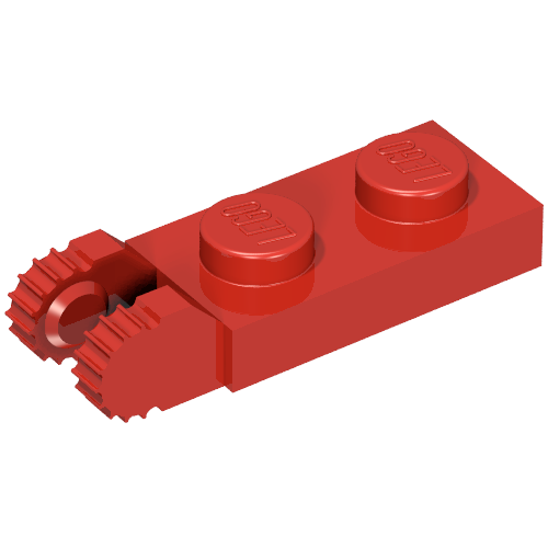 Hinge Plate 1 × 2 Locking with 2 Fingers On End, without Groove, 9 Teeth Red