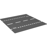 Baseplate 32 × 32 with 6-Stud Straight and Road with White Dashed Lines and Storm Drain Print Dunkelblaugrau