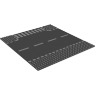 Baseplate 32 × 32 with 6-Stud T Intersection and Road with White Dashed Lines and Crosswalk Print Dunkelblaugrau